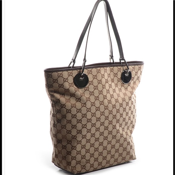 GUCCI GG Monogram Large Eclipse Tote Shoulder Bag Canvas Leather Purse Brown - Picture 5 of 17
